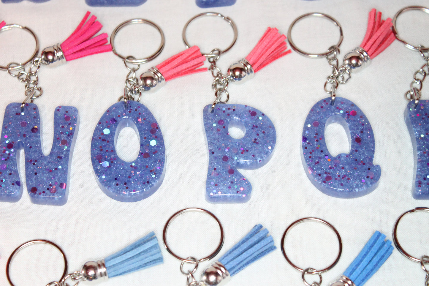 Purple Glitter Resin Letter Keychain β Custom Initial Charm