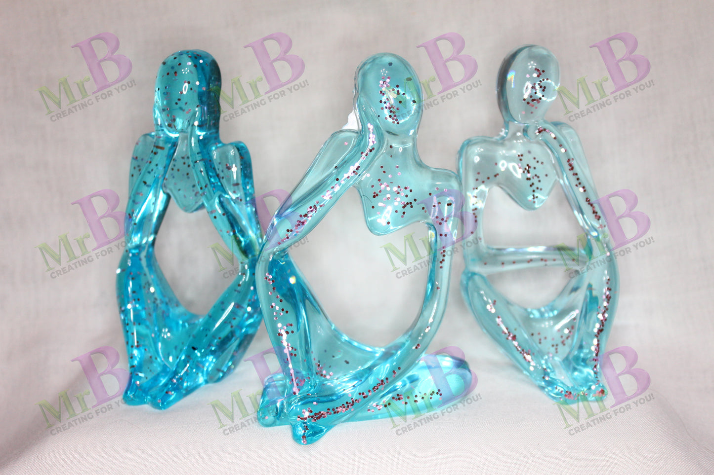 Handmade Resin Figurines – Ocean Aqua Sparkle Décor Set