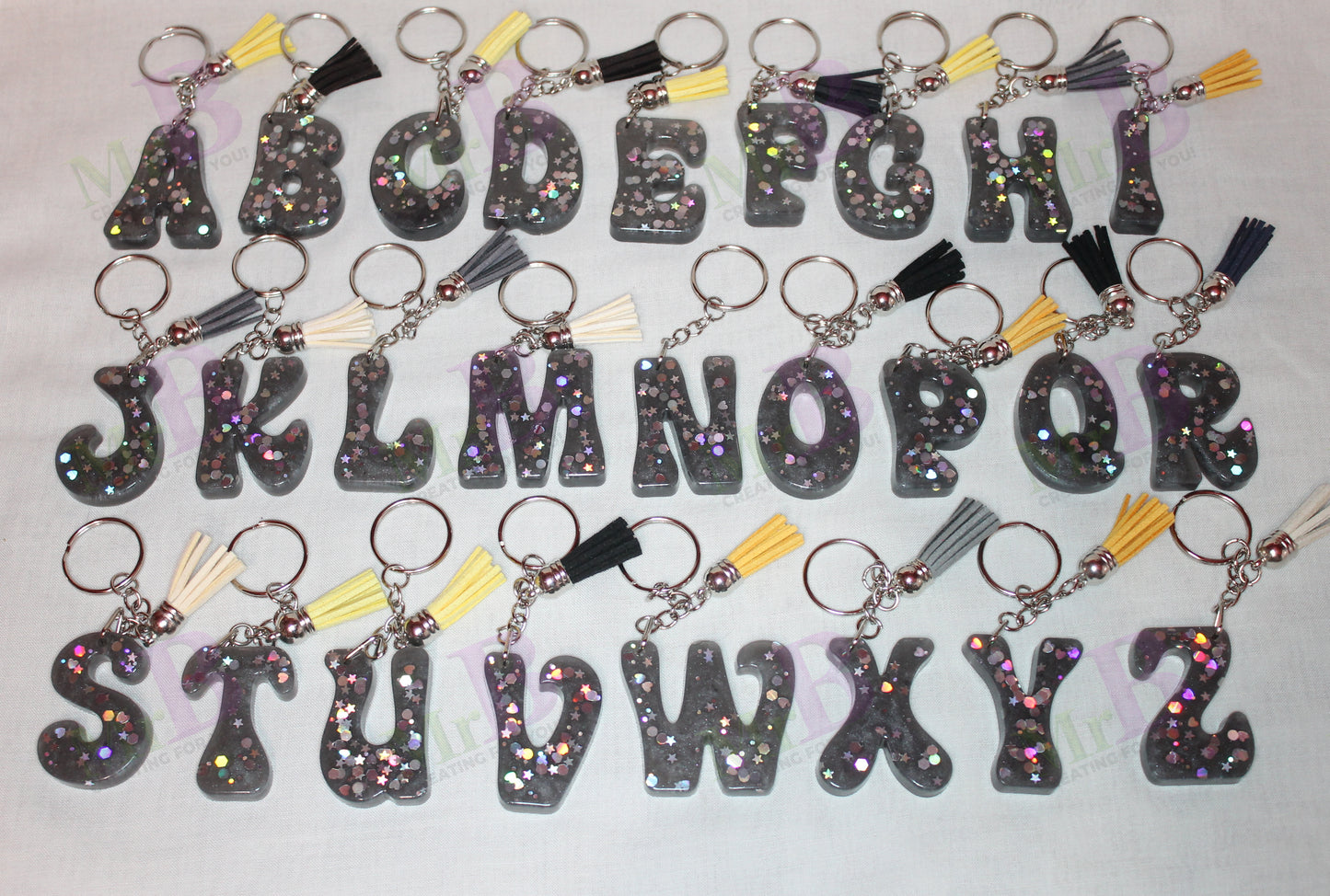 Glitter Resin Letter Keychain – Cosmic Sparkle