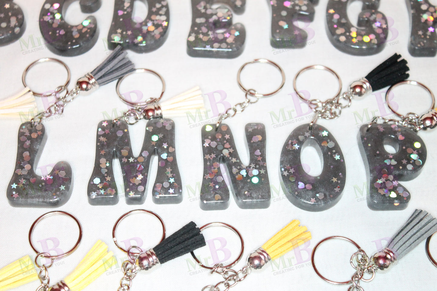 Glitter Resin Letter Keychain – Cosmic Sparkle