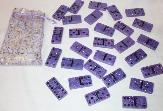 Purple Glitter Resin Domino Set – Custom Handmade Game Gift