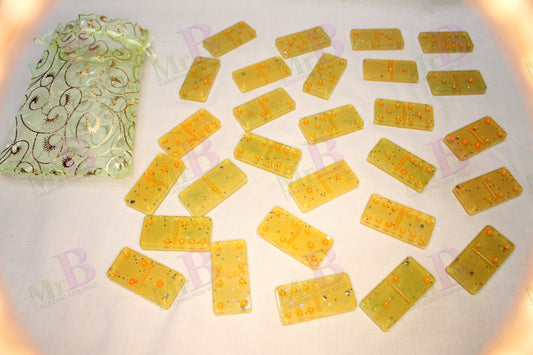 Yellow-Orange Glitter Resin Domino Set – Handmade Game Gift