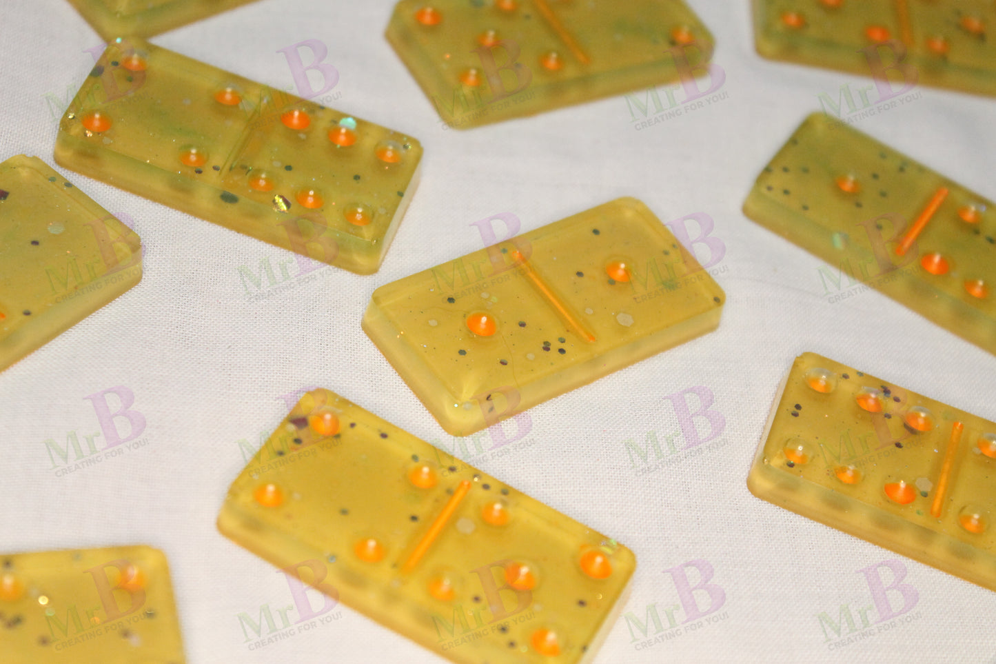 Yellow-Orange Glitter Resin Domino Set – Handmade Game Gift