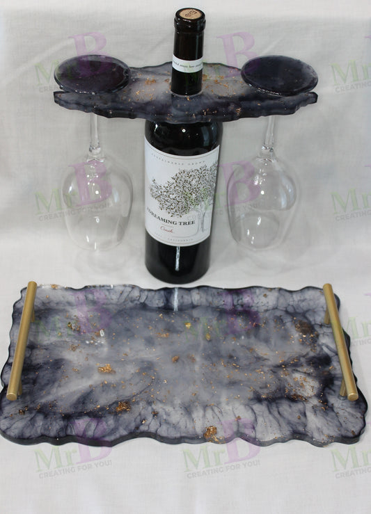Midnight Marble Wine & Glass Holder Set