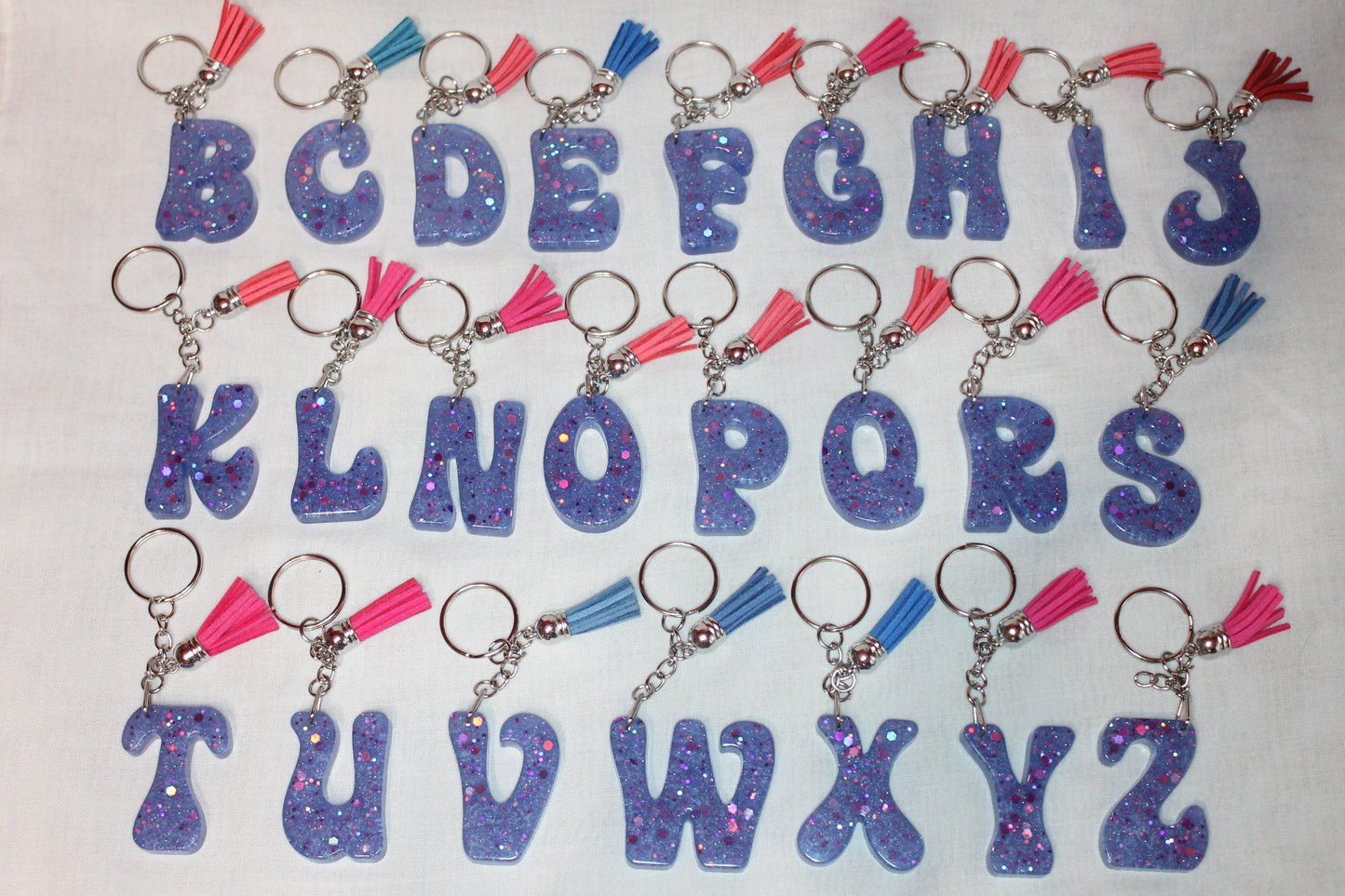 Purple Glitter Resin Letter Keychain – Custom Initial Charm
